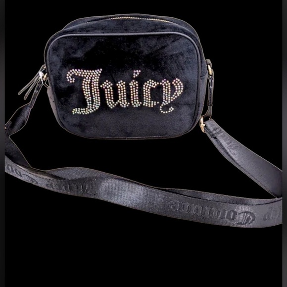 JUICY COUTURE Velour Camera  Logo rhinestonecrossbody bag New - Picture 1 of 15